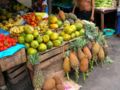 Pineapples and other tropical fruit, in a Peruvian market.